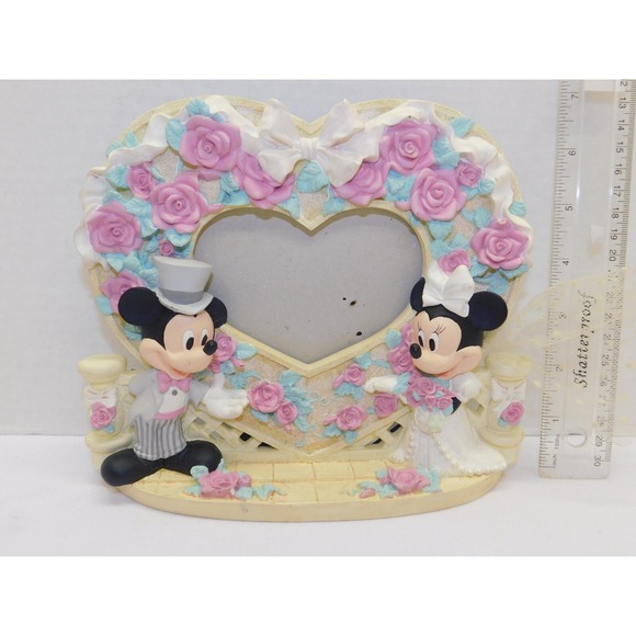 Disney Mickey Minnie Mouse Bride Groom Wedding Heart Picture Frame Decor Gift - Picture 1 of 5